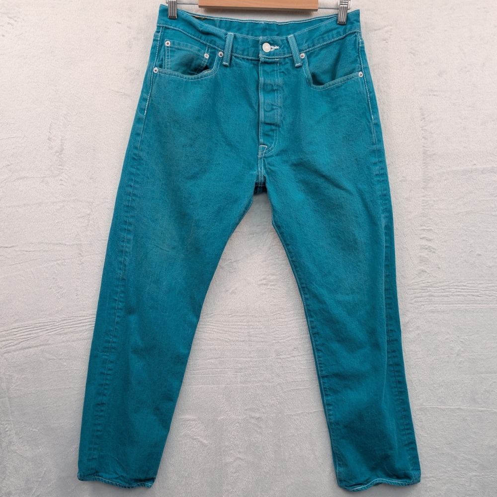 VTG Levi's 501 Jeans Mens 34x32 Teal Blue Streetwear Straight Leg Button Fly